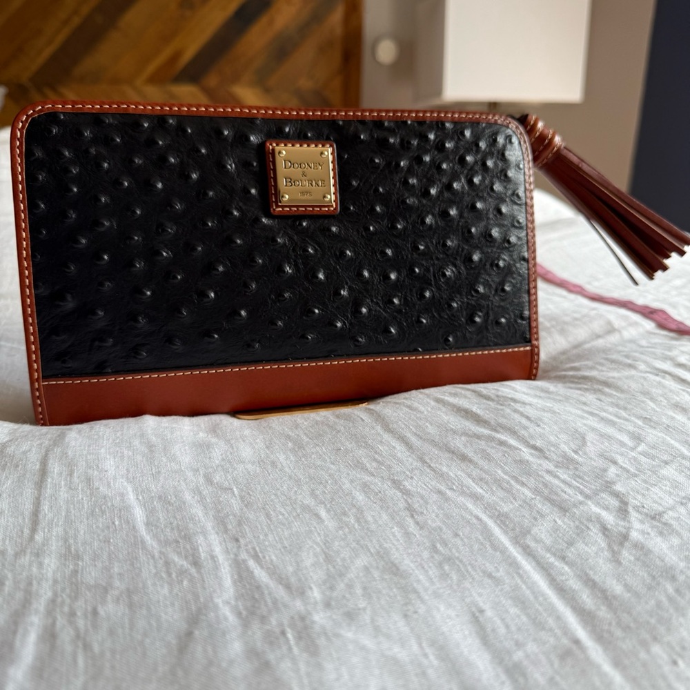 Dooney & Bourke Black and Brown Ostrich-Embossed Wallet